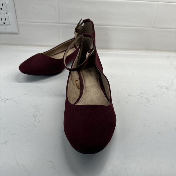 Maroon Ankle Strap Ballet Flats Shoes Women's 9 - Picture 1 of 12